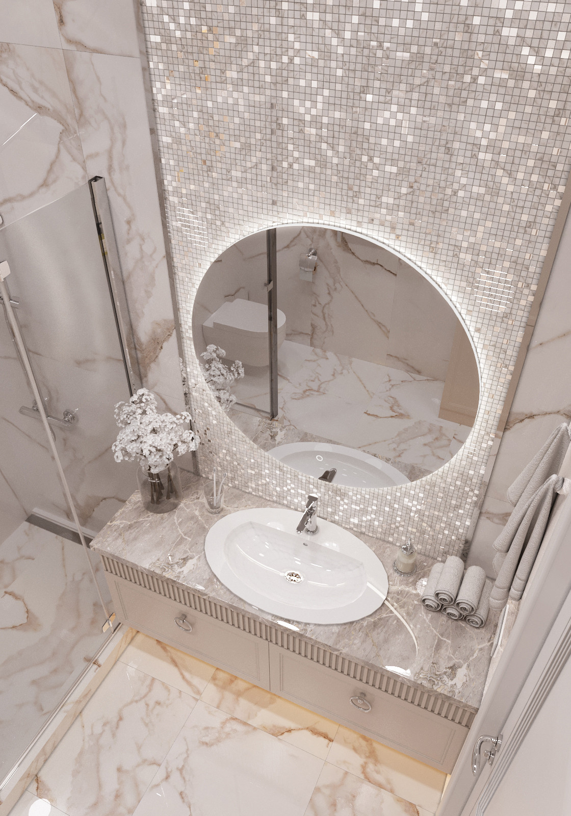 Классическая бежевая душевая комната