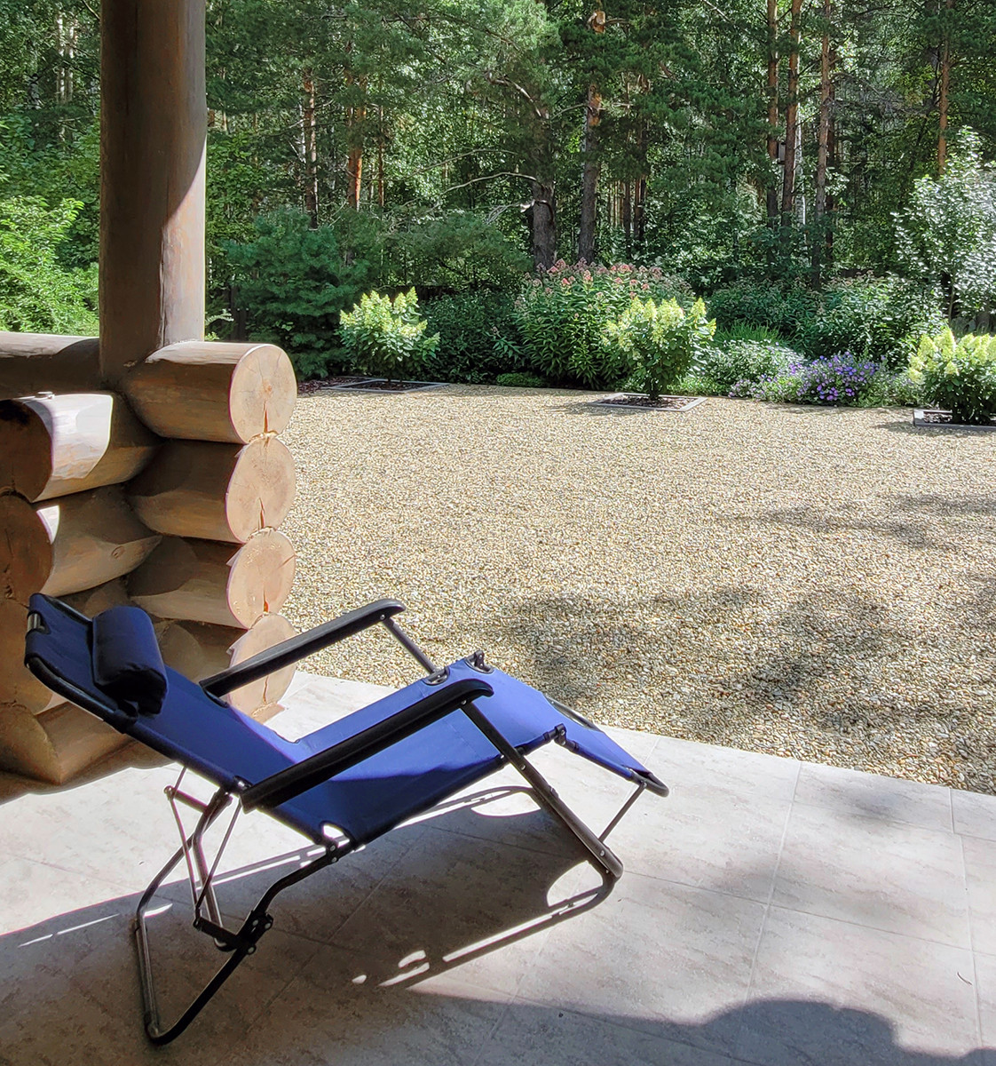 Сад у тёмных бревен