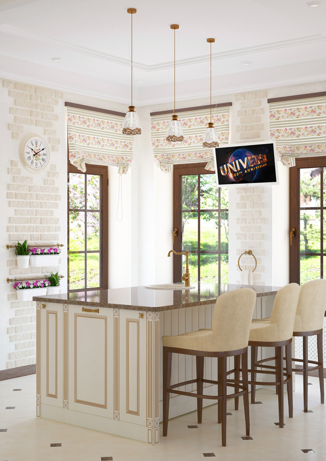 Светлая классическая кухня с элементами кантри стиля