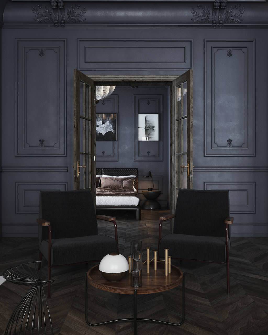 Black interior for a bachelor in St. Petersburg, 75m2