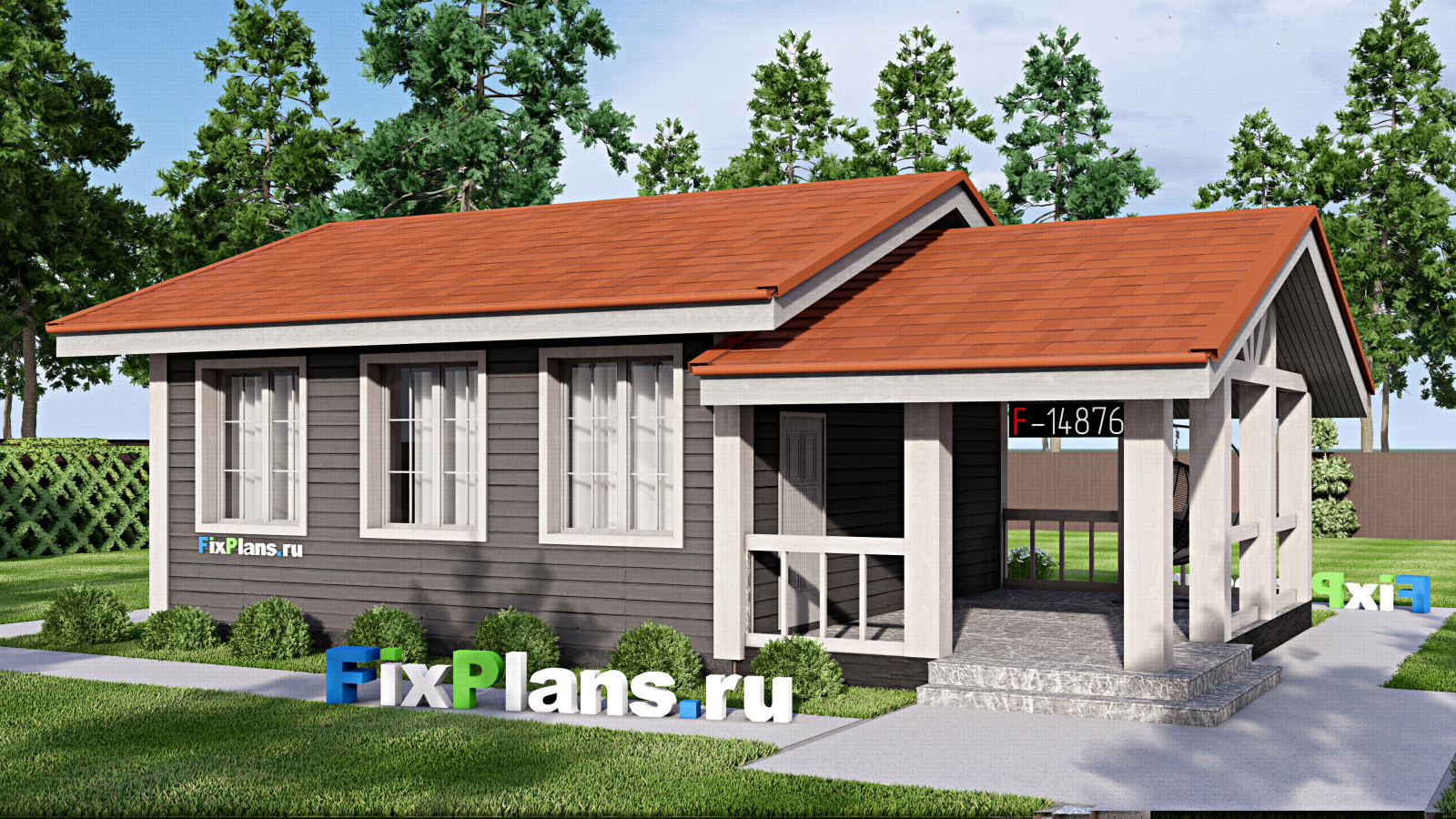 Проект одноэтажного дома 8х12м S70м2 F-14876