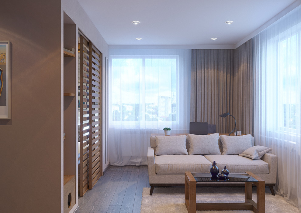 Дизайн проект комнаты 21кв/м с зоной спальни, рабочей, тв зоной и маленький угол