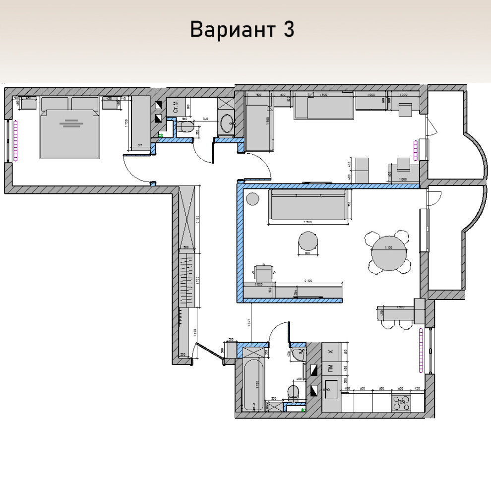 3-х комнатная квартира 90 м2 для семьи с двумя детьми в современном стиле