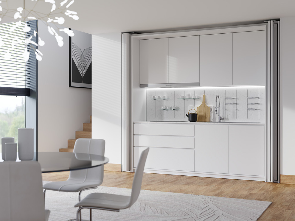 Скрытая кухня с раздвижными фасадами