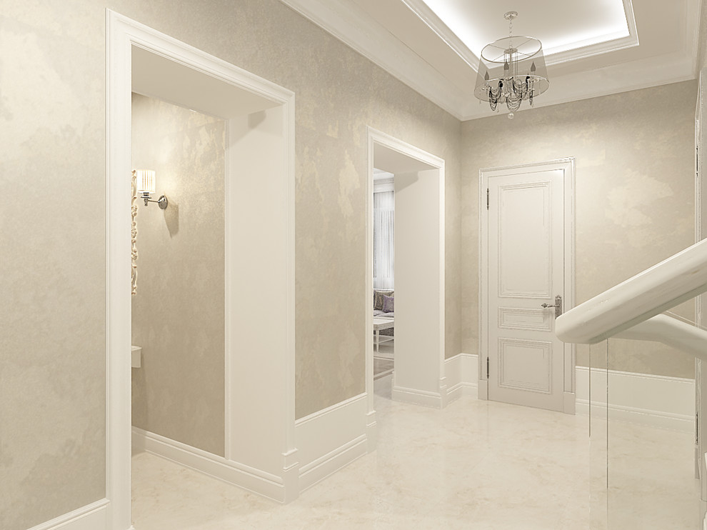 Кухня и гостиная в светлых тонах с сиреневыми акцентами