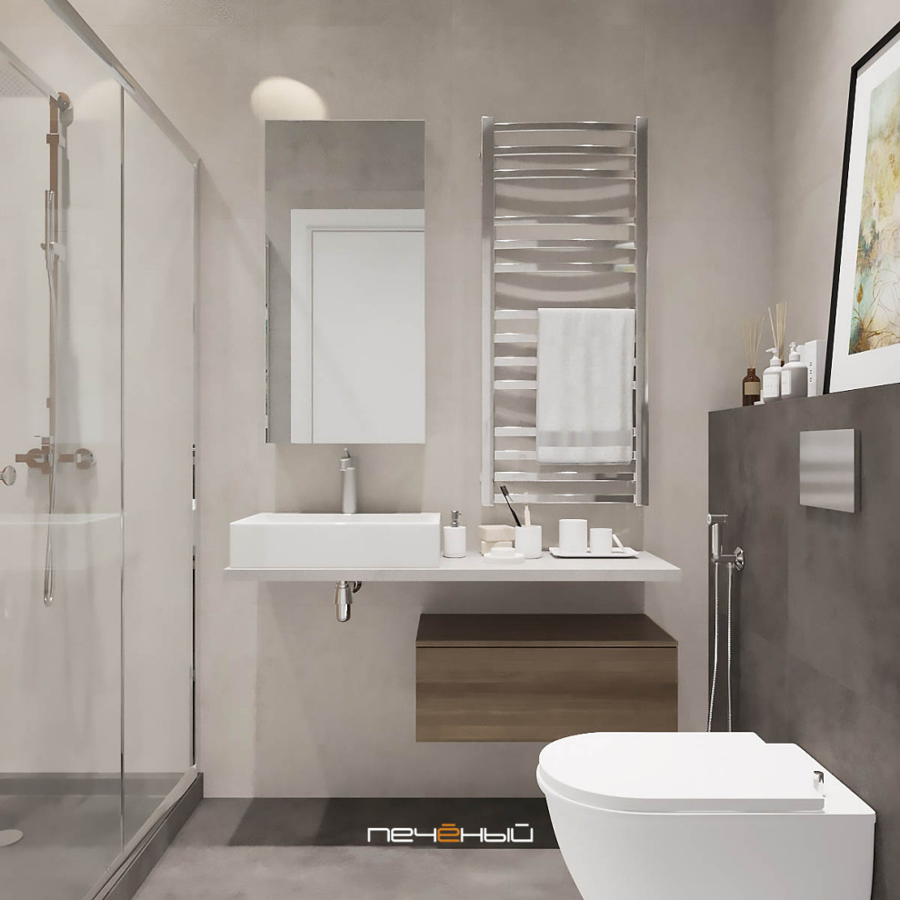 Серо-синий современный интерьер