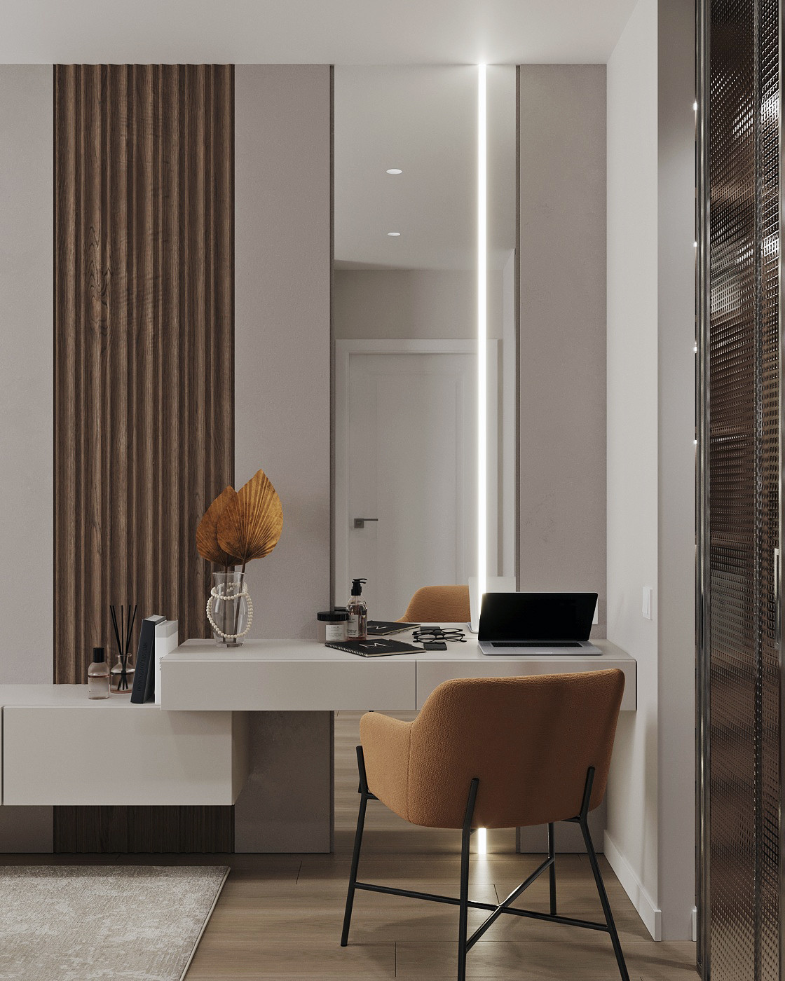 спальная с выделенной гардеробной из проекта двухкомнатной квартиры