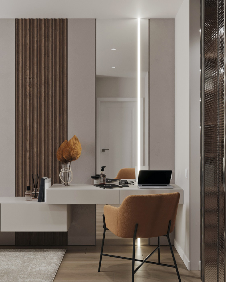 спальная с выделенной гардеробной из проекта двухкомнатной квартиры