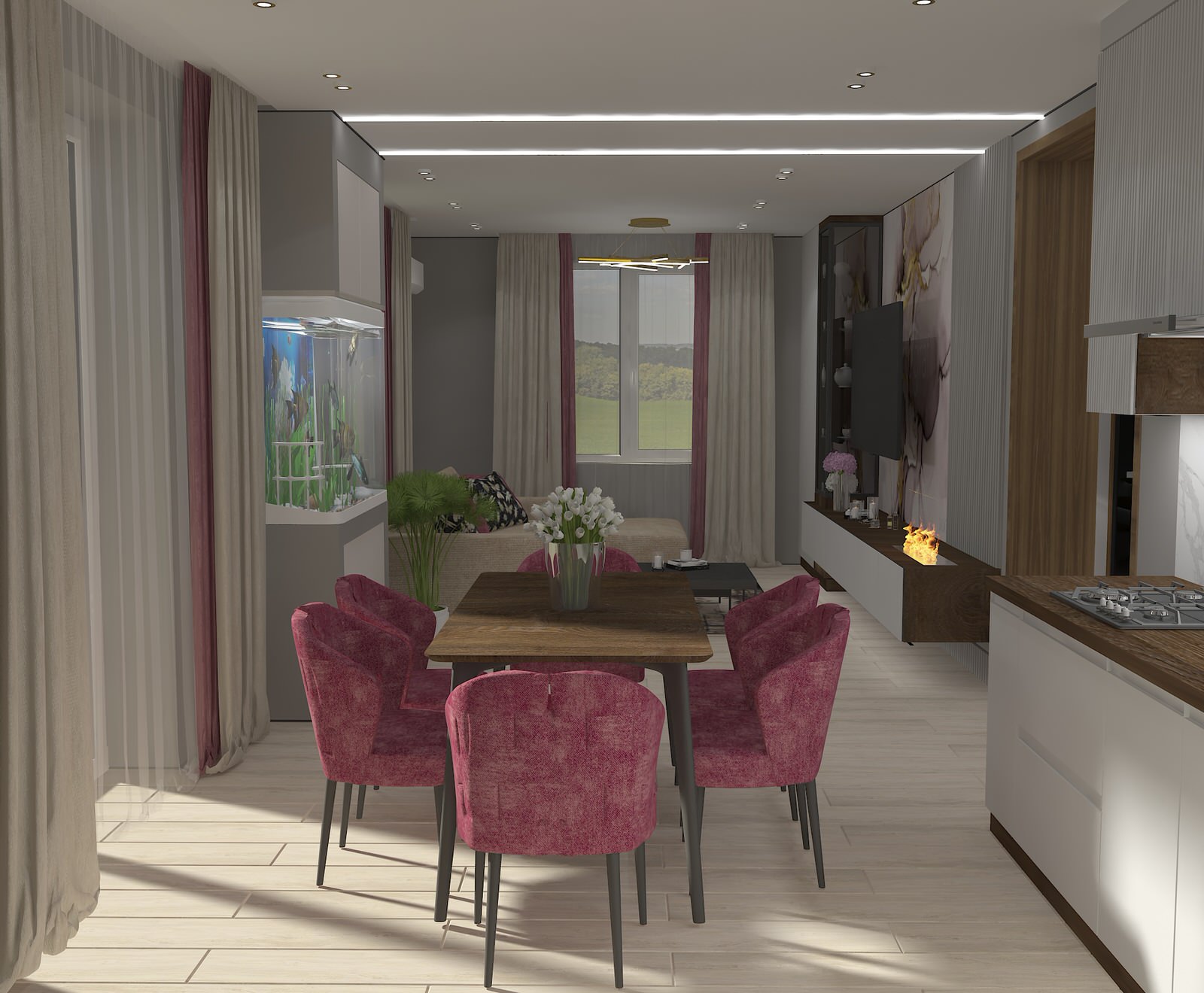 Кухня - гостиная (31,3 кв.м)  в частном доме