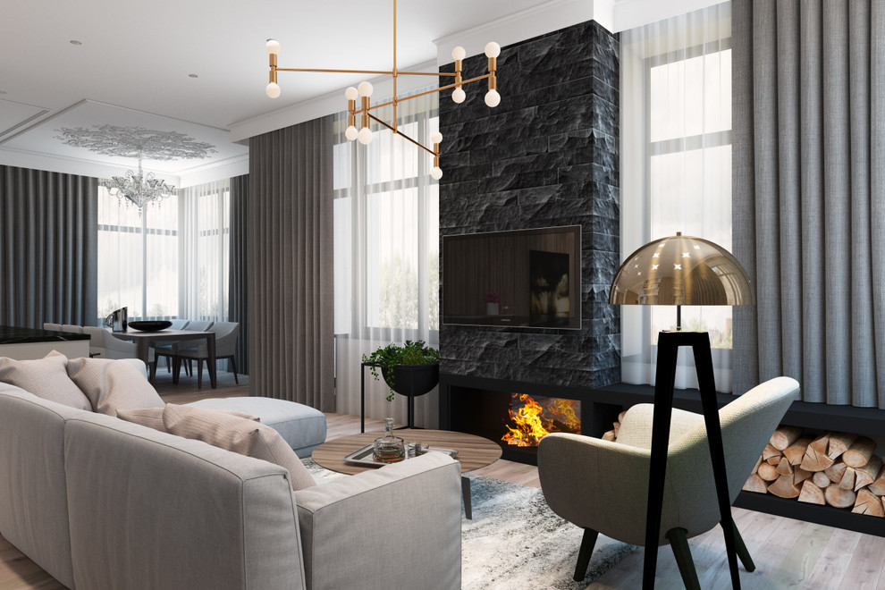 Обложка проекта: Гостиная с кухней в загородном доме, 81,6м2