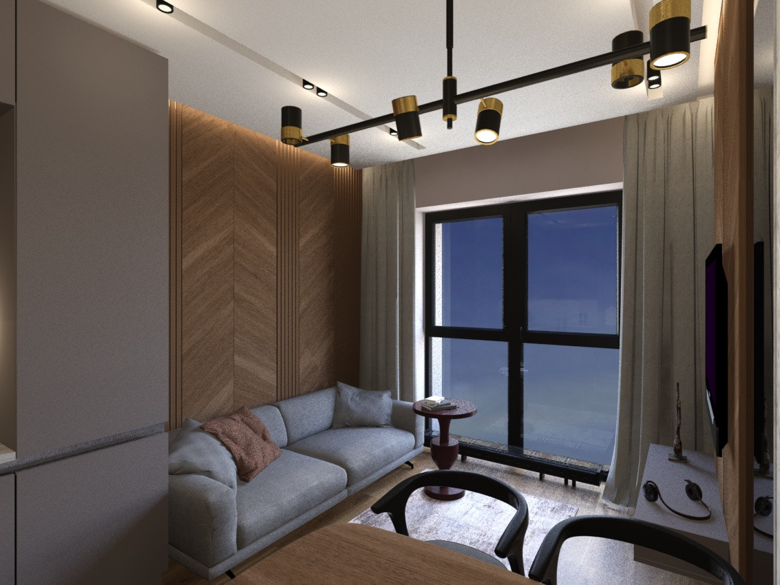 Квартира в современном стиле в ЖК "Селигер сити", гостиная-кухня