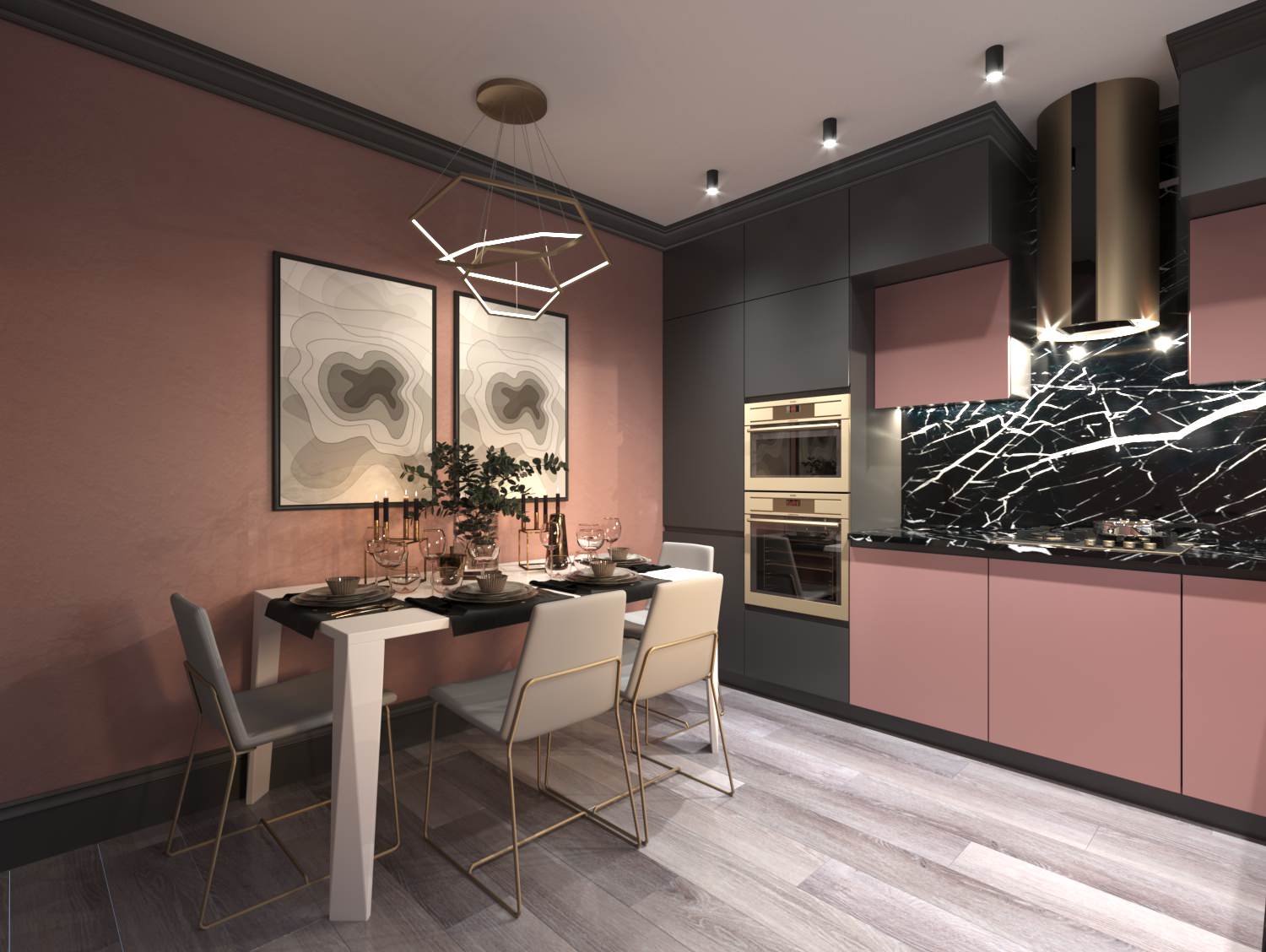 Обложка проекта: Яркая кухня 10 кв в частном доме