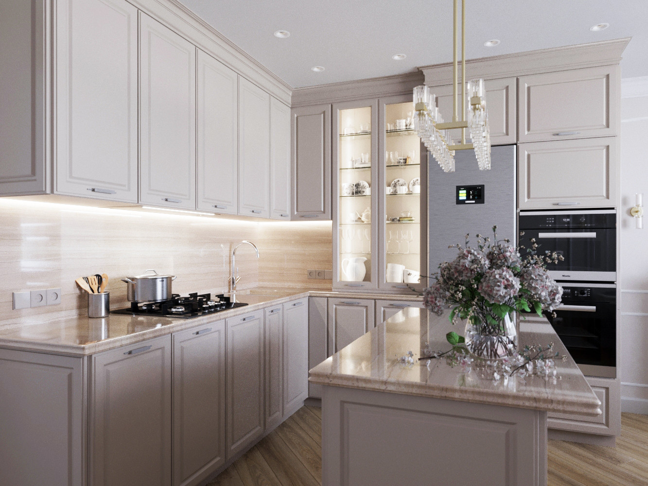 Интерьер кухни-гостиной в современной классике