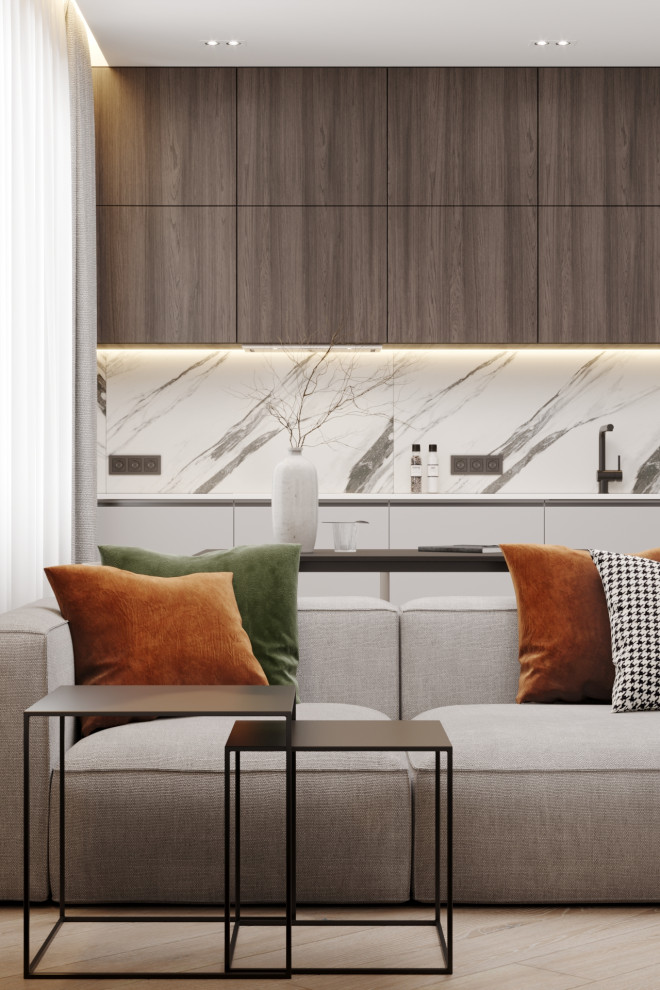 Дизайн кухни-гостиной в ЖК Ньютон