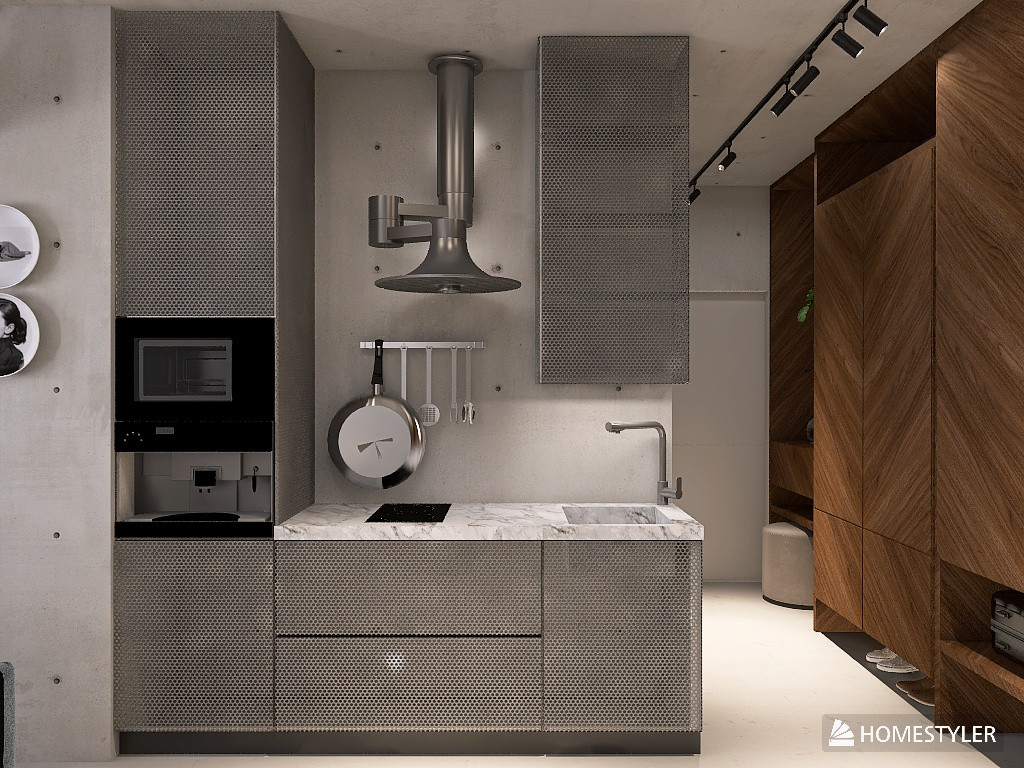 Однокомнатная квартира в стиле Industrial для режиссера с большим псом