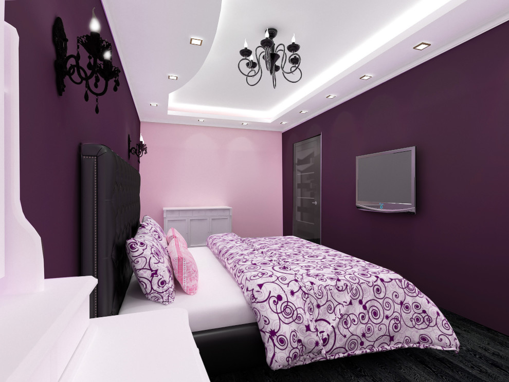 Классическая спальня в фиолетовых тонах