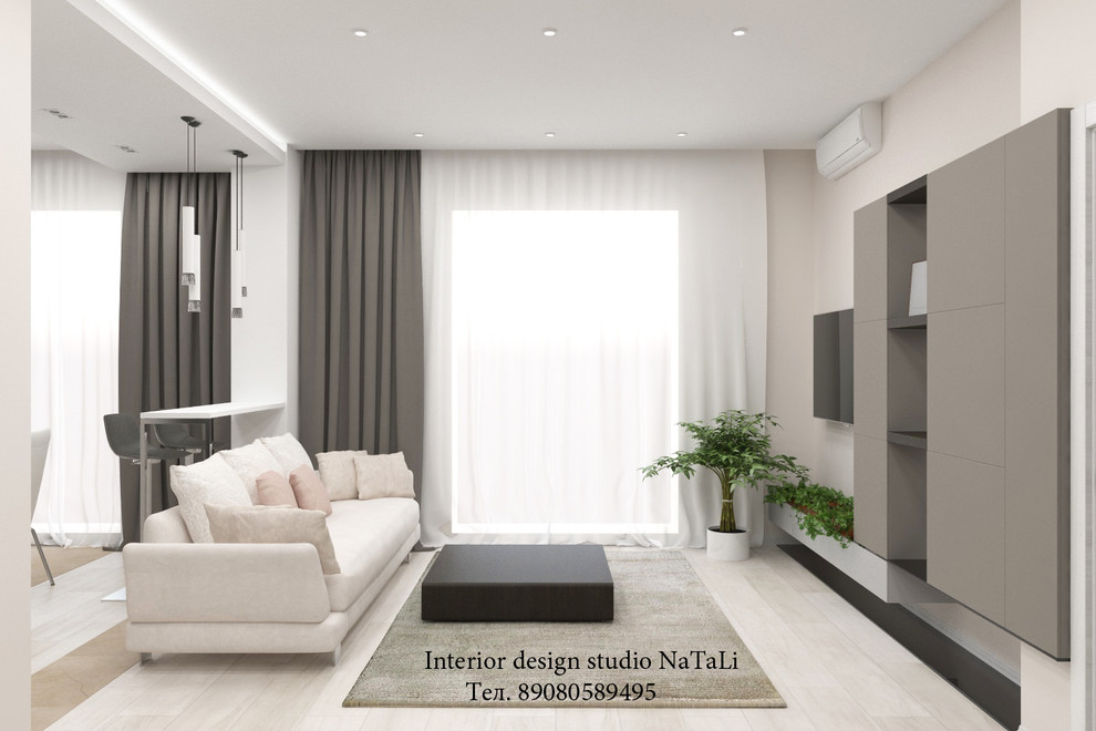 Дизайн интерьера кухни гостиной в современном стиле ЖК.Ньютон