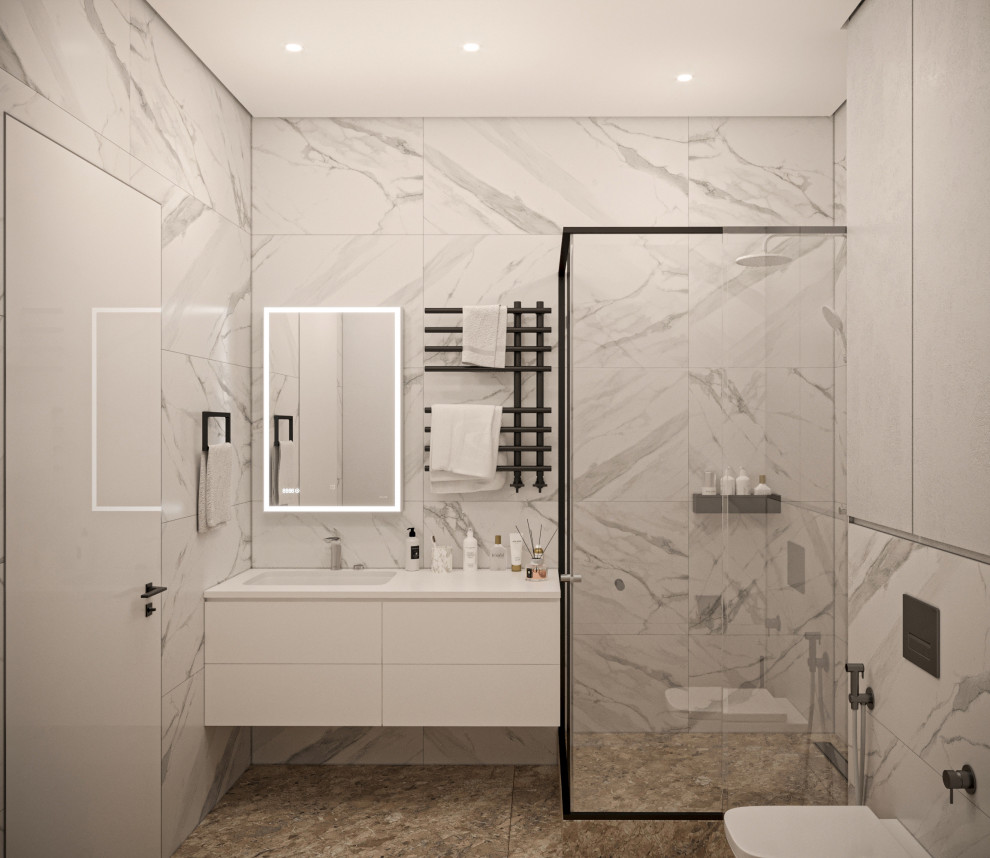 Обложка проекта: Дизайн минималистичной квартиры с серой кухней для студента в ЖК Glorax