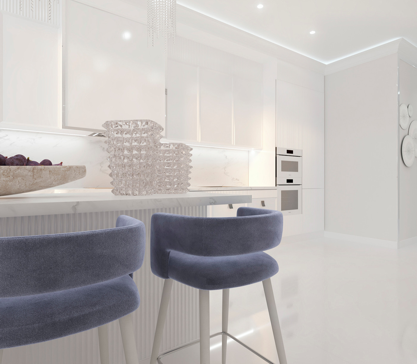 Роскошный белый интерьер в стиле ар-деко 105 кв.м. в ЖК ФИЛИ СИТИ