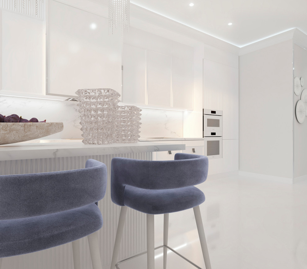 Роскошный белый интерьер в стиле ар-деко 105 кв.м. в ЖК ФИЛИ СИТИ