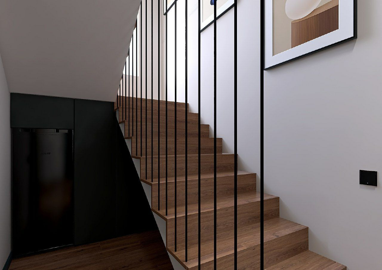 ЛЕСТНИЧНОЕ ПРОСТРАНСТВО В ЗАГОРОДНОМ КОТТЕДЖЕ