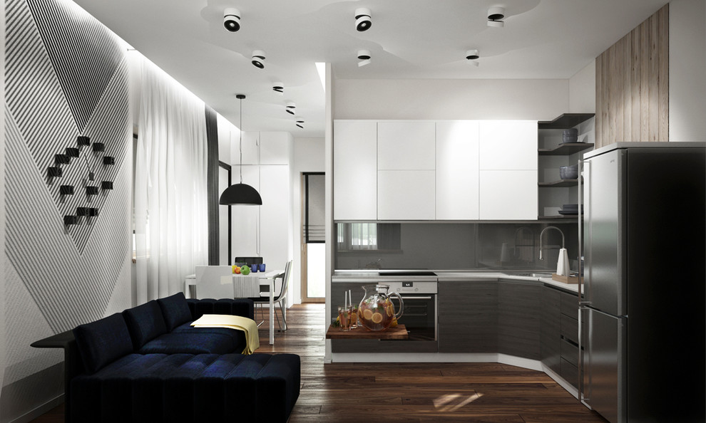 Небольшой загородный дом - 1 этаж Гостиная-кухня