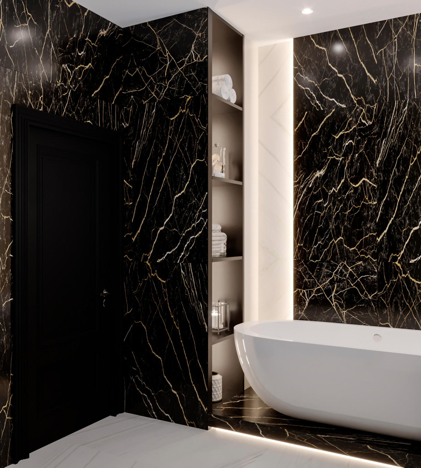 Ванная комната в современном стиле с элементами драмы