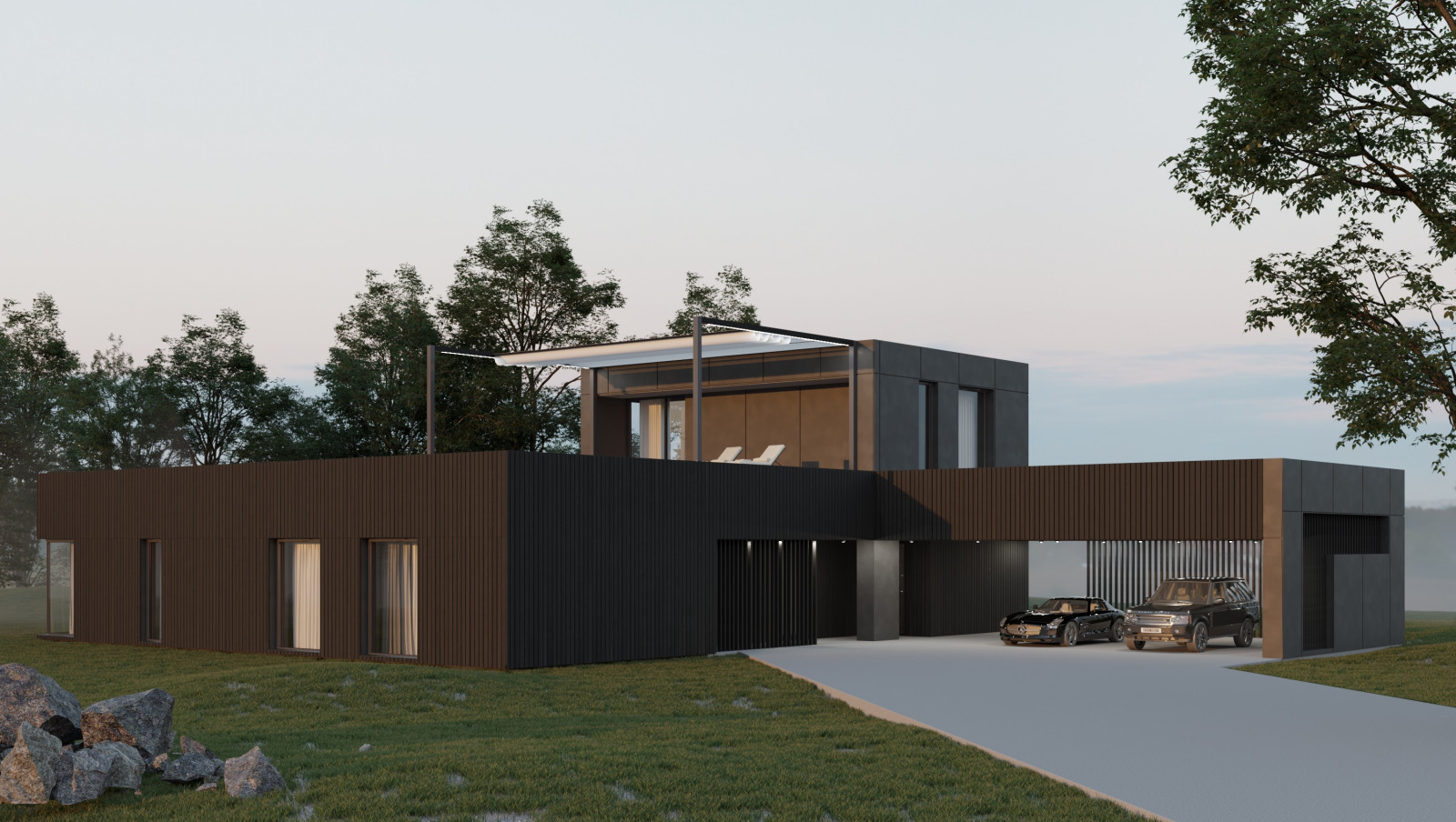 Современный до с плоской кровлей 20*30 м