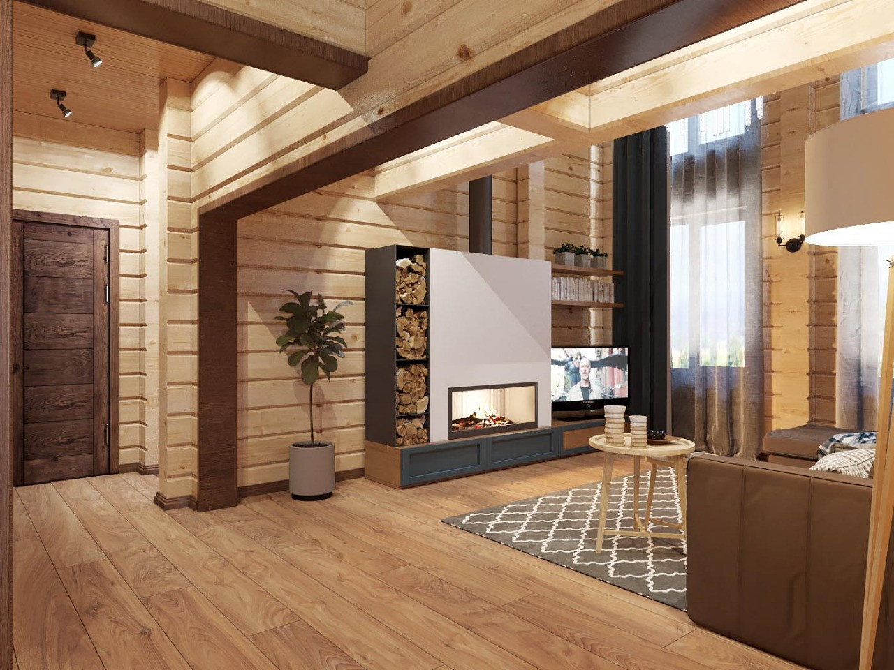 гостиная с камином