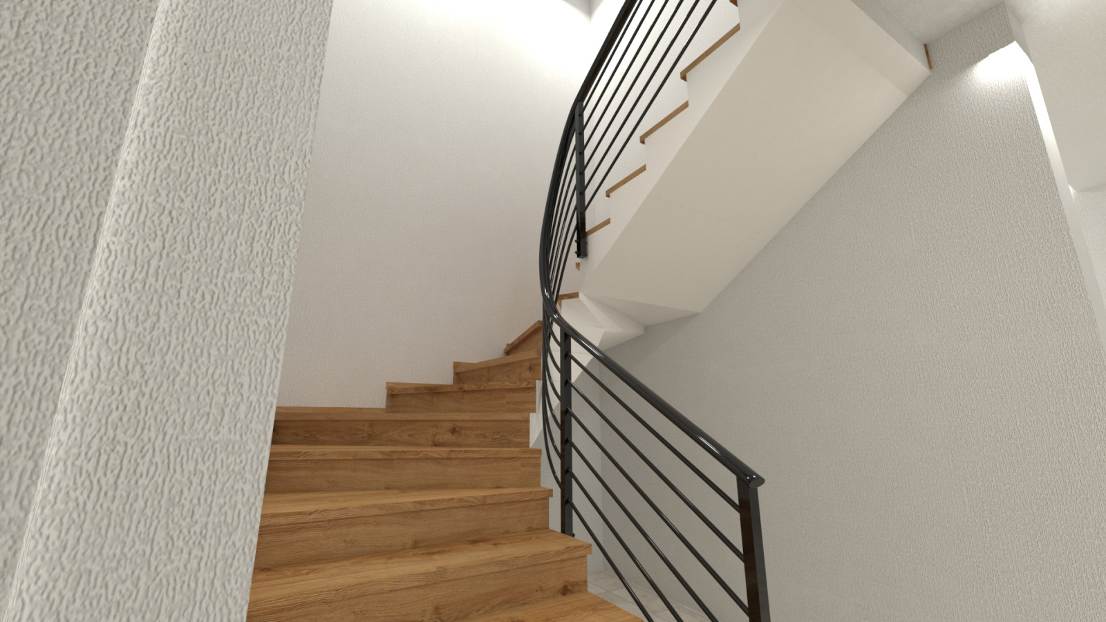 Забежная лестница с металлическим ограждением