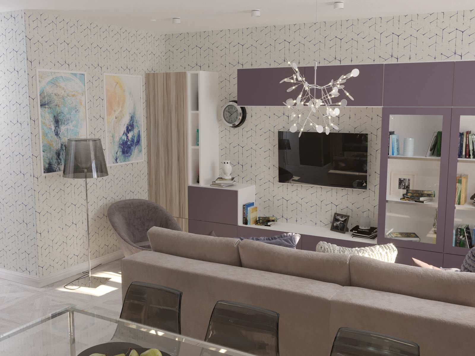 Кухня-гостиная в проекте 2-х комнатной квартиры для молодой семьи