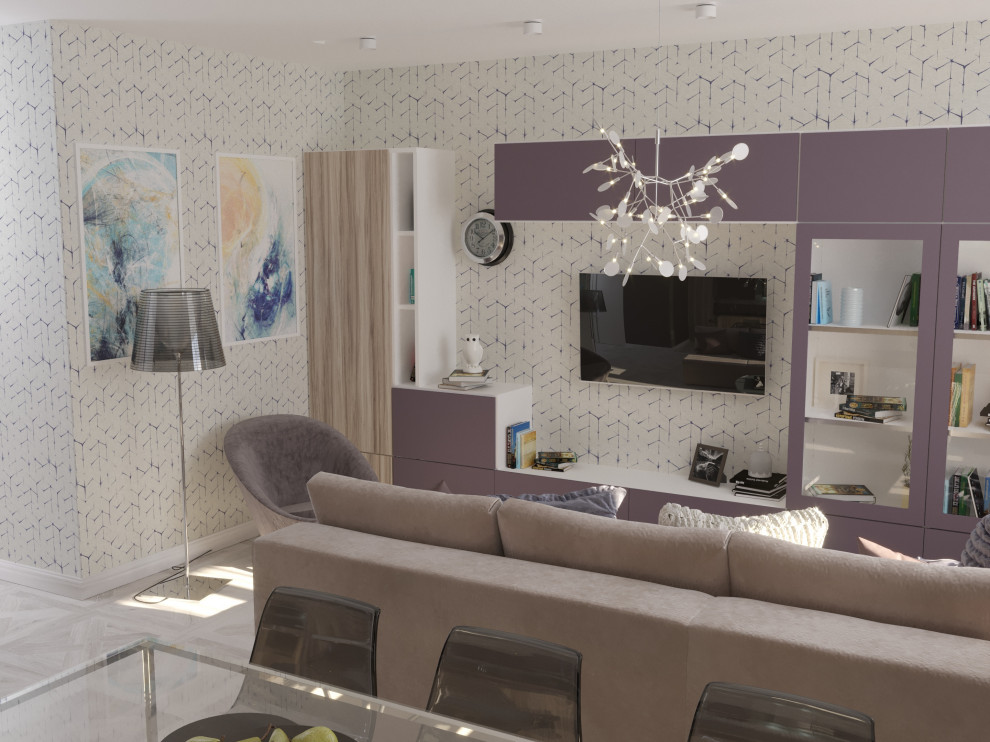 Кухня-гостиная в проекте 2-х комнатной квартиры для молодой семьи