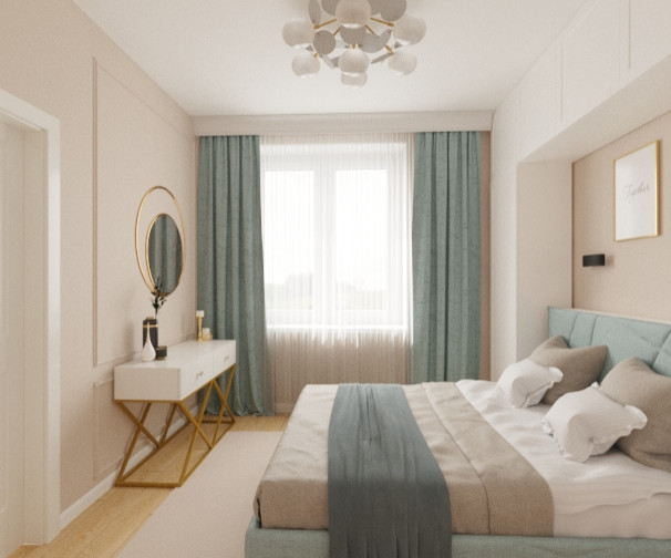 Обложка проекта: Спальня в бежево-голубых тонах