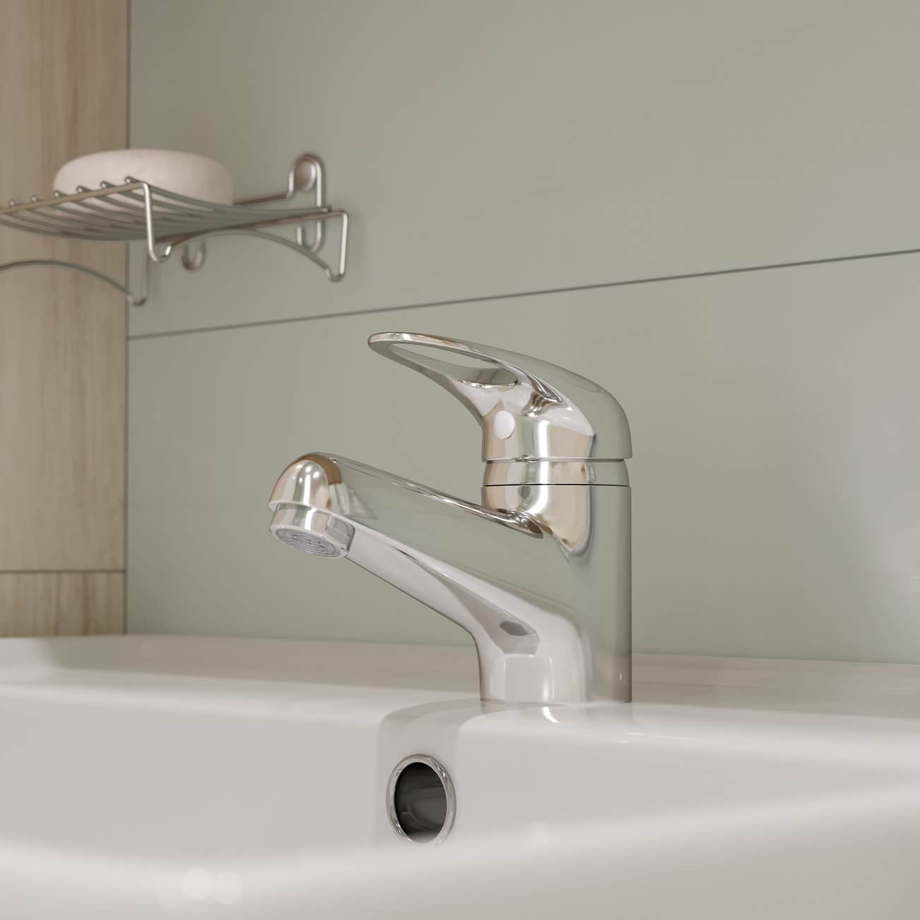 Светлая ванная комната (2,94 кв. м) в современном стиле ; Открывает новую вкладк