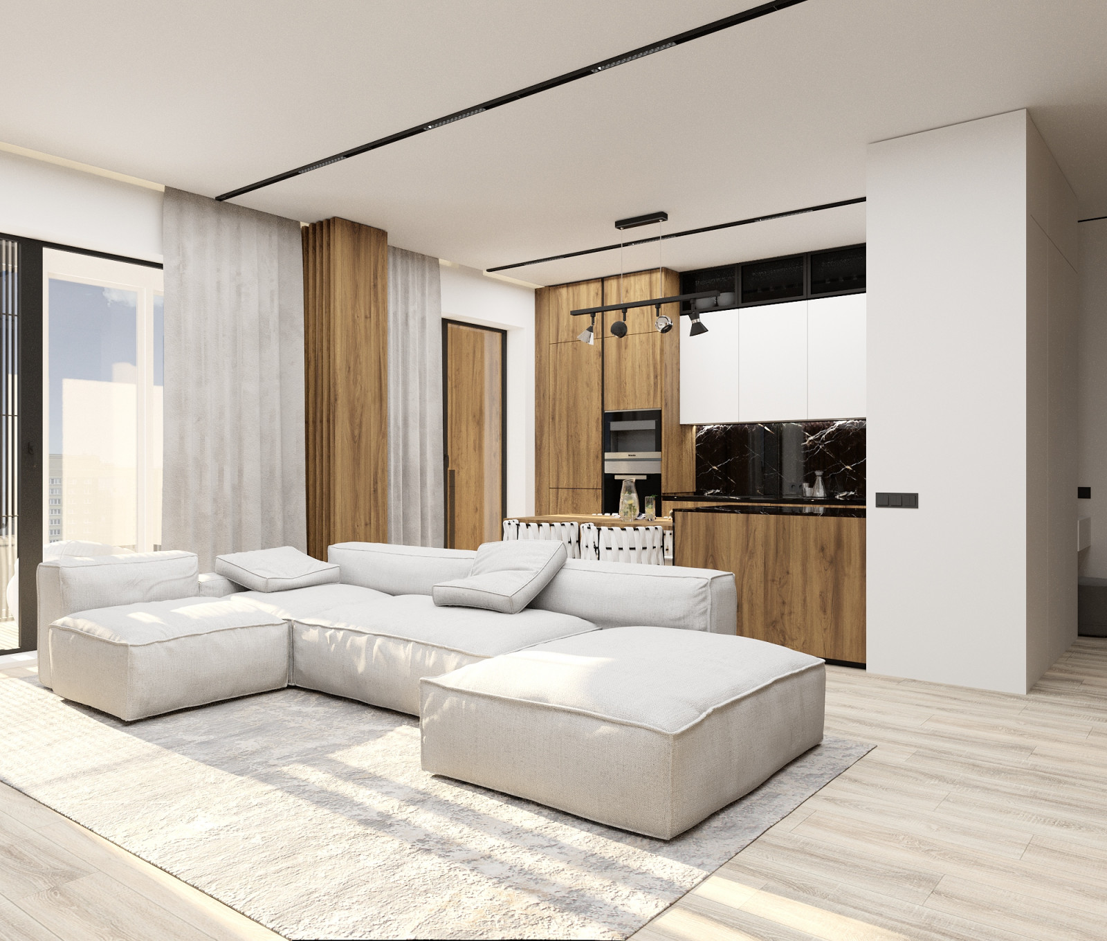 Дизайн концепция кухни-гостиной