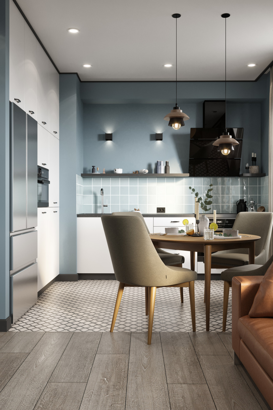 Дизайн квартиры в современном стиле. Цветные акценты и библиотека в 90 м. кв.