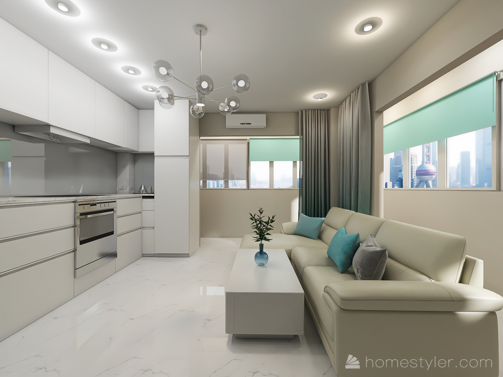 Обложка проекта: Гостиная на 9 этаже с видом на город