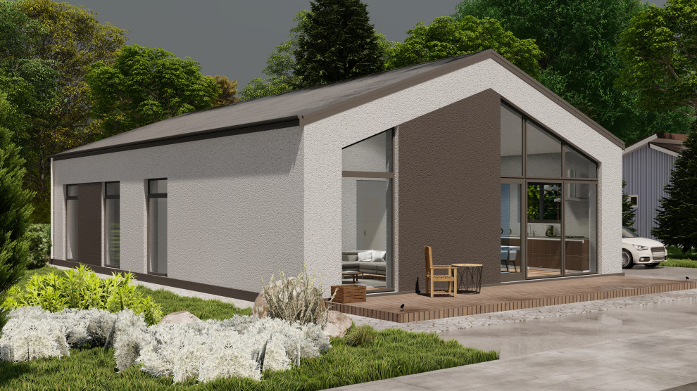 Одноэтажный дом с кухней-гостиной, вторым светом, кабинетом и двумя спальнями