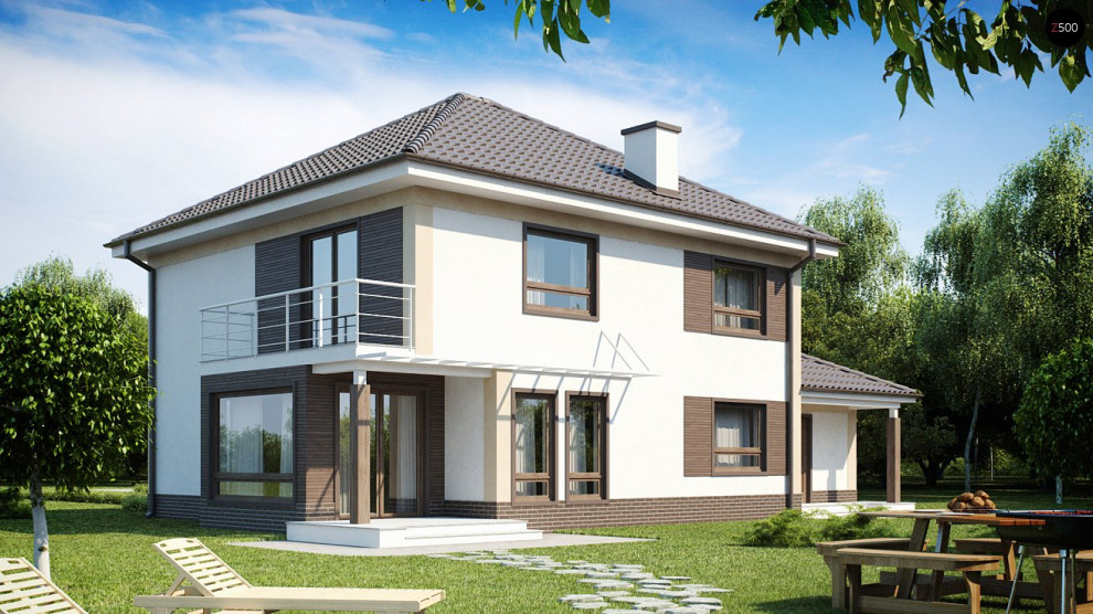 Обложка проекта: Zx12 Комфортабельный двухэтажный дом традиционной формы с гаражом.