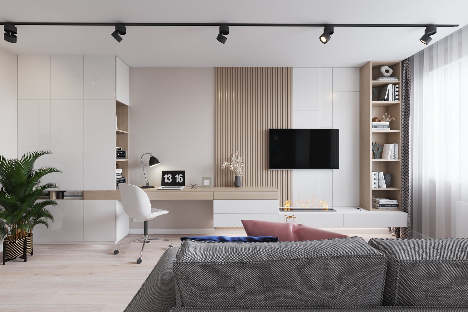 Кухня-гостиная с акцентной фреской