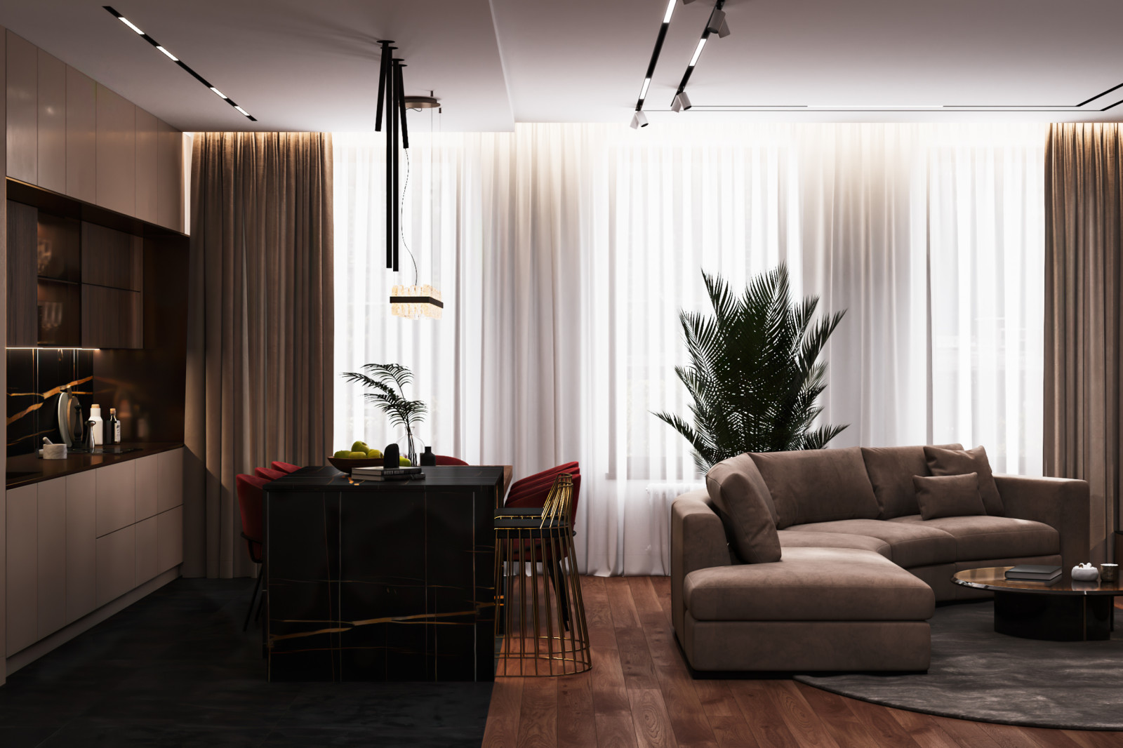 Обложка проекта: Шоколадно-кофейная квартира для семьи с ребенком в ЖК 1147