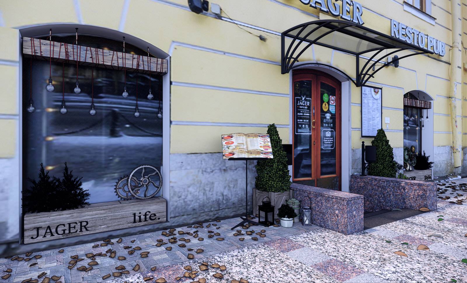 Оформление входной группы для ресторанов Chato Vintage/Jager