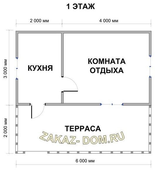 Одноэтажный Дом из бруса (5х6 м) - Проект № Д-18