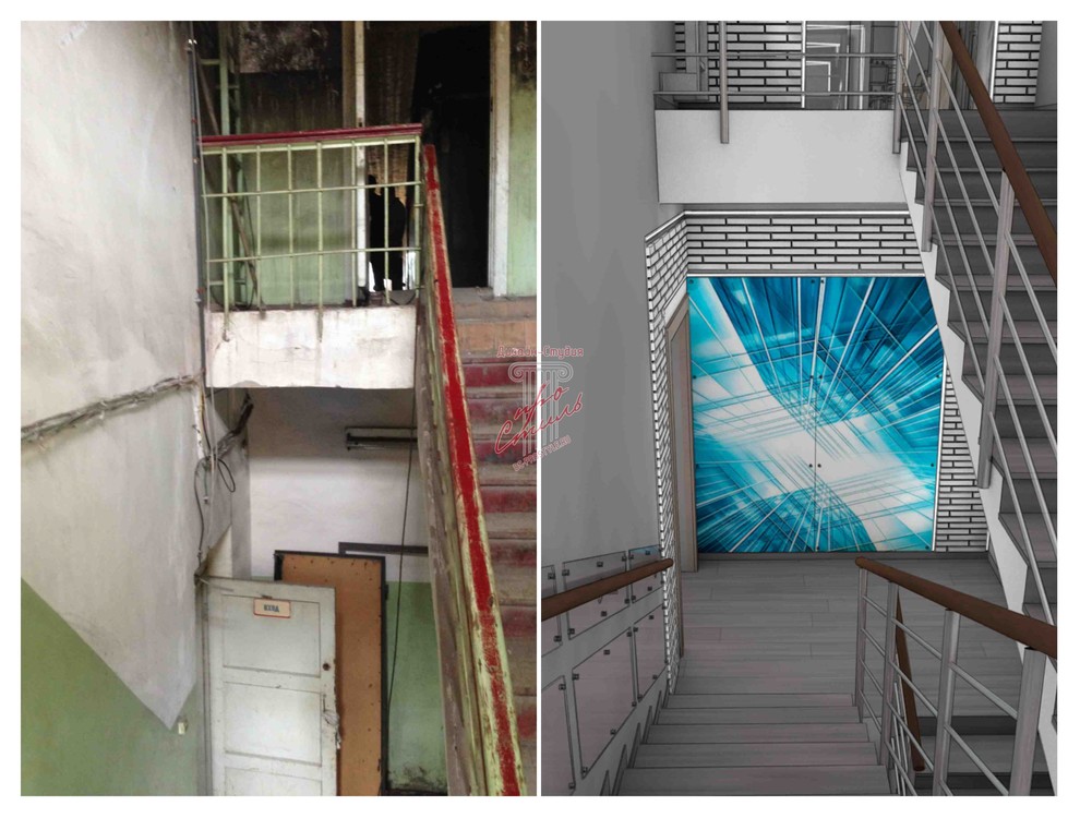 Дизайн-проект офисного здания. До и после. Визуализация.