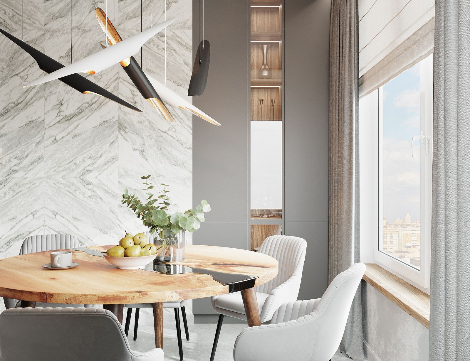 Трехкомнатная квартира для семьи из 4 человек с монохромным интерьером