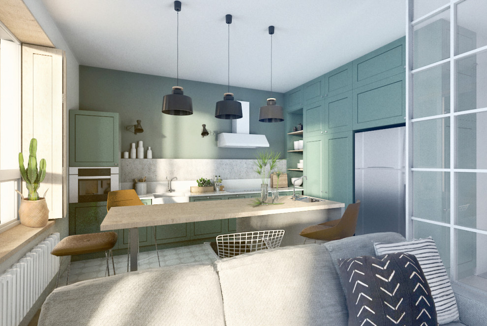 Пыльно-зеленая кухня