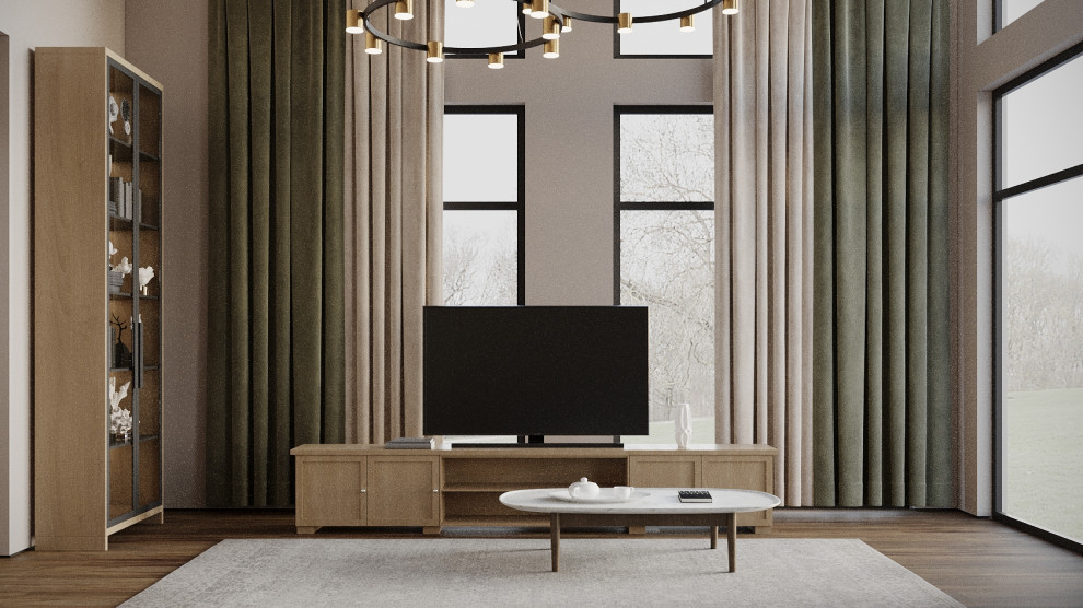 Визуализация кухни-гостиной в частном доме