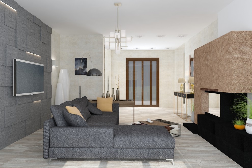 Дизайн проект гостиной столовой и кухонной зон.