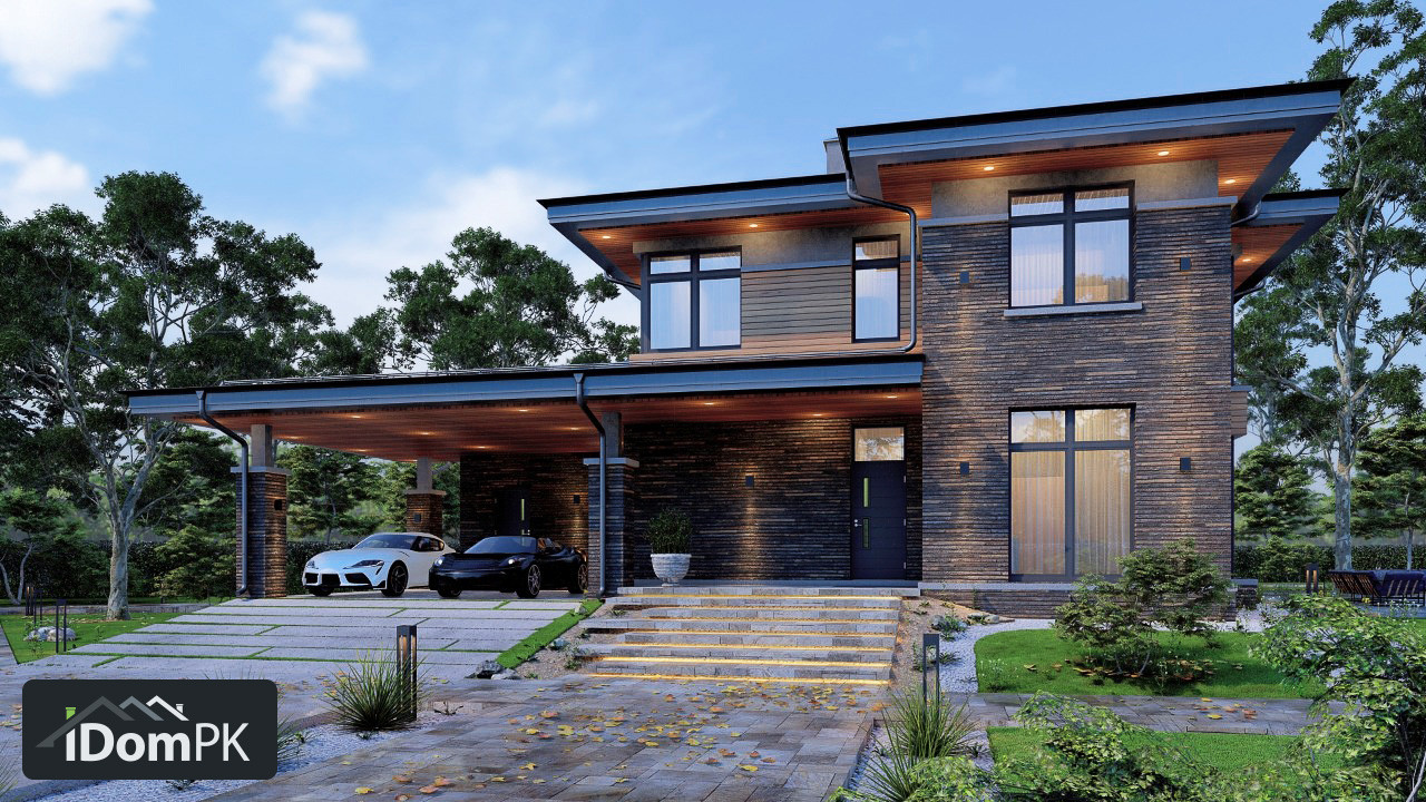 Проект двухэтажного дома в стиле Райта