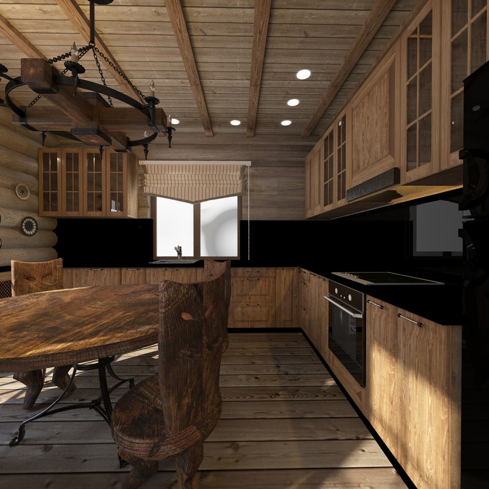 Интерьер дома из сруба в стиле шале (первый этаж)